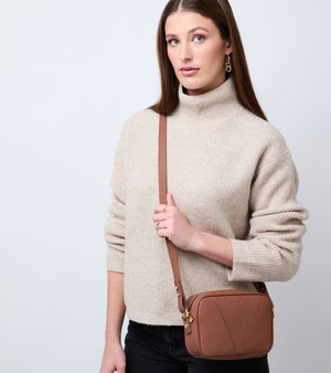 Silvie Vegan Bio-Based Bamboo Dual-Look Bamboo Crossbody Bag in Brown from Votch