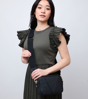 Silvie Vegan Bio-Based Bamboo Dual-Look Bamboo Crossbody Bag in Black from Votch