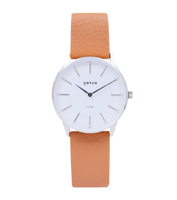 Silver & Tan Watch | Solar Classic from Votch