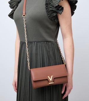 Luella Vegan Bio-Based Bamboo Leather Chain Purse in Brown from Votch