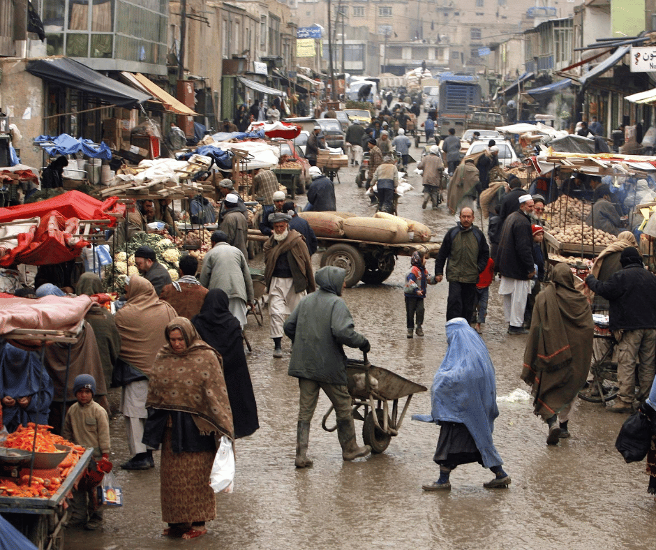 Afghan textile workers on street